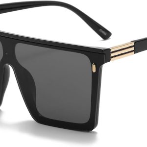 Dollger Square Oversized Sunglasses for Women Men Trendy Flat Top Big Black Shades UV400 Sunnies