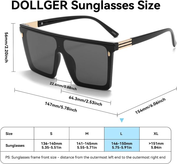 Dollger Square Oversized Sunglasses for Women Men Trendy Flat Top Big Black Shades UV400 Sunnies - Image 6