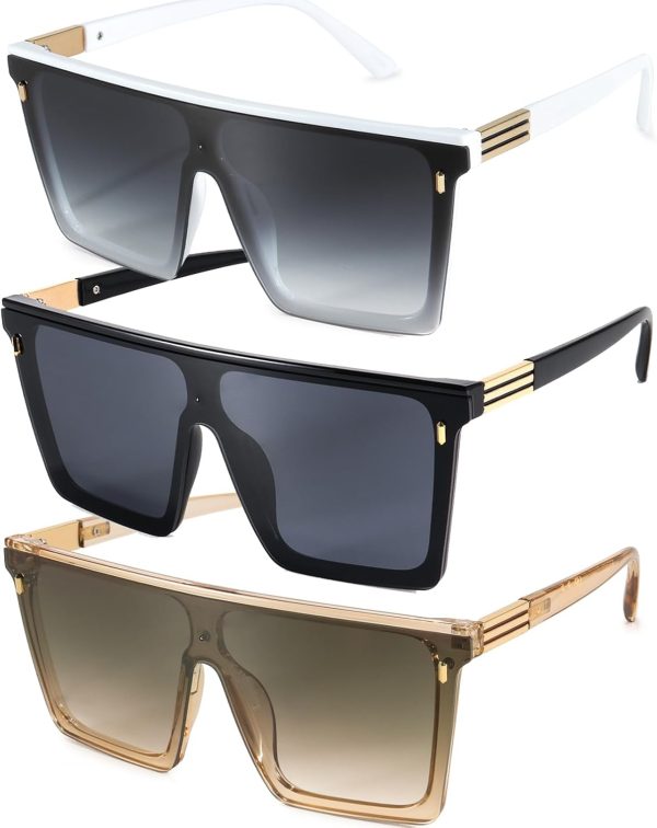 Dollger Square Oversized Sunglasses for Women Men Trendy Flat Top Big Black Shades UV400 Sunnies - Image 9