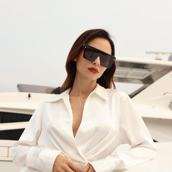 Dollger Square Oversized Sunglasses for Women Men Trendy Flat Top Big Black Shades UV400 Sunnies - Image 10