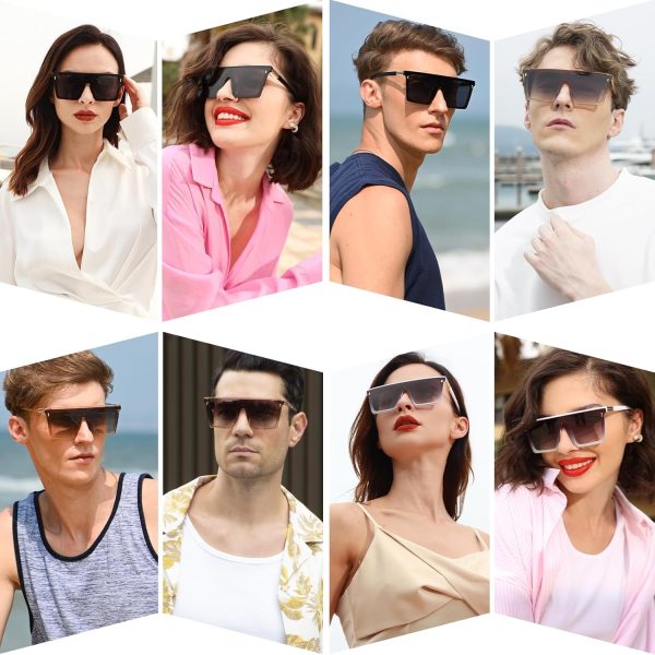 Dollger Square Oversized Sunglasses for Women Men Trendy Flat Top Big Black Shades UV400 Sunnies - Image 11