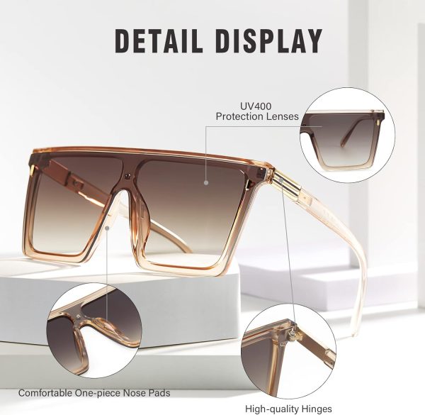 Dollger Square Oversized Sunglasses for Women Men Trendy Flat Top Big Black Shades UV400 Sunnies - Image 12