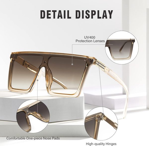 Dollger Square Oversized Sunglasses for Women Men Trendy Flat Top Big Black Shades UV400 Sunnies - Image 16
