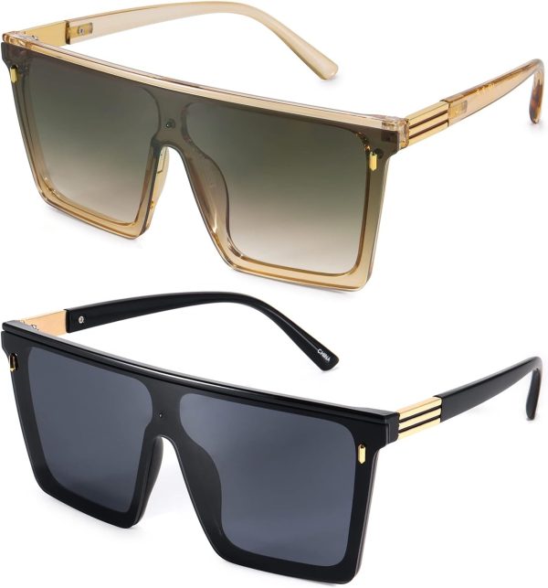 Dollger Square Oversized Sunglasses for Women Men Trendy Flat Top Big Black Shades UV400 Sunnies - Image 19