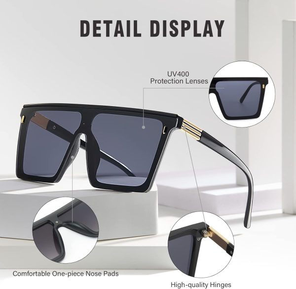 Dollger Square Oversized Sunglasses for Women Men Trendy Flat Top Big Black Shades UV400 Sunnies - Image 21