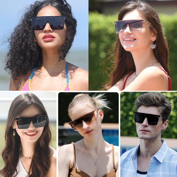 Dollger Square Oversized Sunglasses for Women Men Trendy Flat Top Big Black Shades UV400 Sunnies - Image 22
