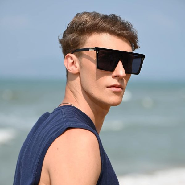 Dollger Square Oversized Sunglasses for Women Men Trendy Flat Top Big Black Shades UV400 Sunnies - Image 23