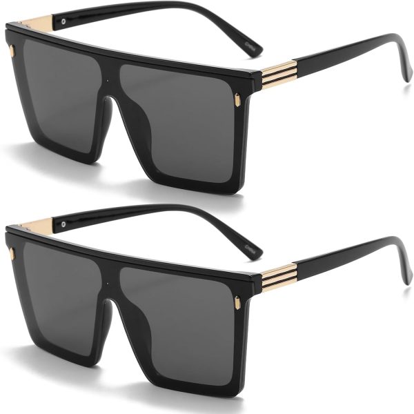 Dollger Square Oversized Sunglasses for Women Men Trendy Flat Top Big Black Shades UV400 Sunnies - Image 24