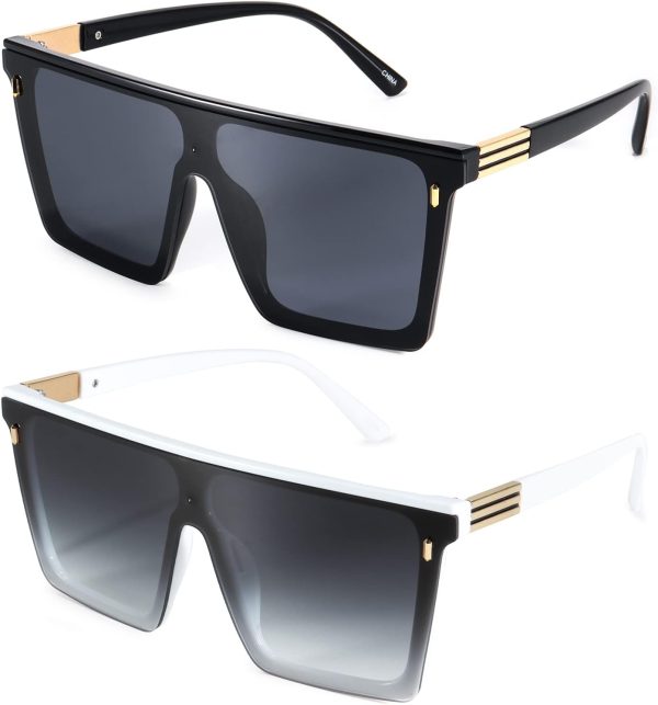 Dollger Square Oversized Sunglasses for Women Men Trendy Flat Top Big Black Shades UV400 Sunnies - Image 29