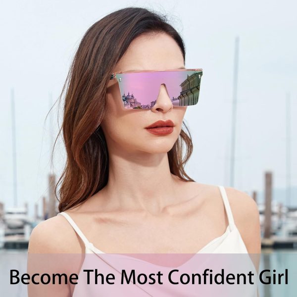 Dollger Square Oversized Sunglasses for Women Men Trendy Flat Top Big Black Shades UV400 Sunnies - Image 36