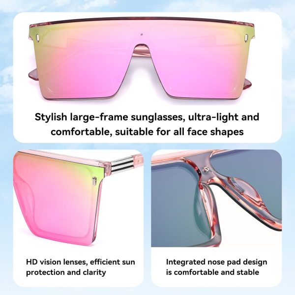 Dollger Square Oversized Sunglasses for Women Men Trendy Flat Top Big Black Shades UV400 Sunnies - Image 37