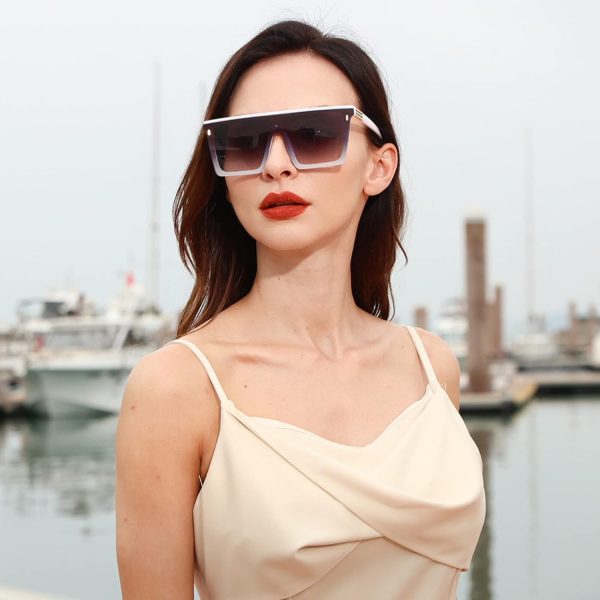 Dollger Square Oversized Sunglasses for Women Men Trendy Flat Top Big Black Shades UV400 Sunnies - Image 42