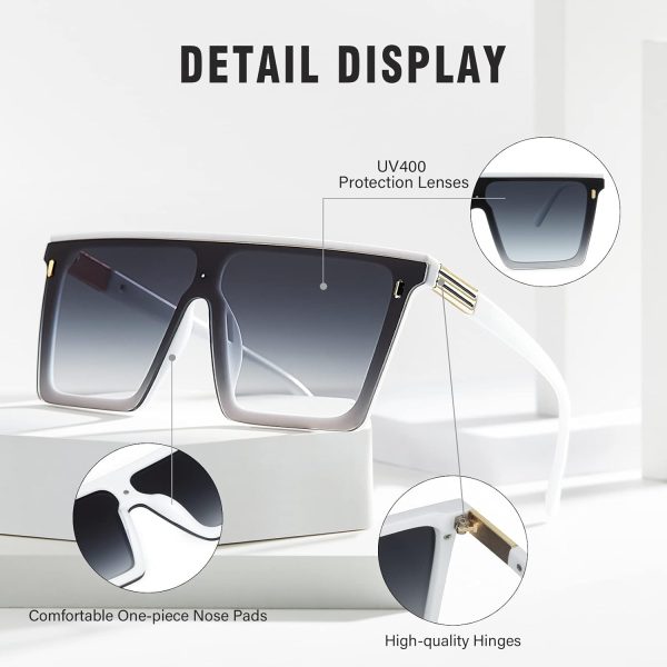Dollger Square Oversized Sunglasses for Women Men Trendy Flat Top Big Black Shades UV400 Sunnies - Image 44