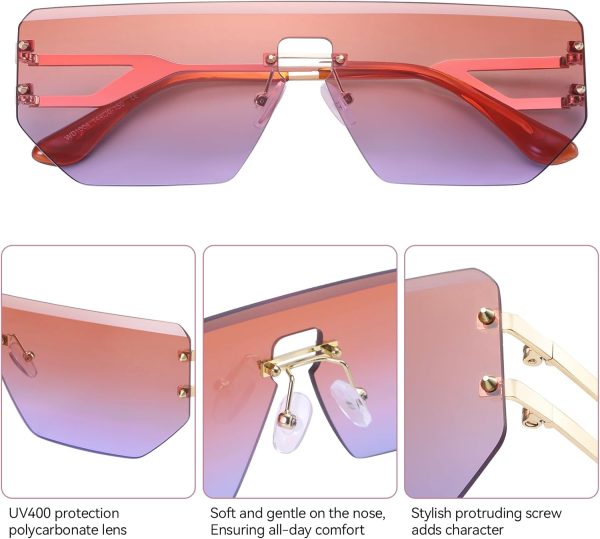 Dollger Rimless Y2k Sunglasses for Women,Rectangle Y2k Glasses Candy Color,Sunglasses Trendy Square for Frameless Eyewear - Image 4