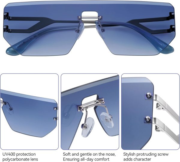 Dollger Rimless Y2k Sunglasses for Women,Rectangle Y2k Glasses Candy Color,Sunglasses Trendy Square for Frameless Eyewear - Image 10