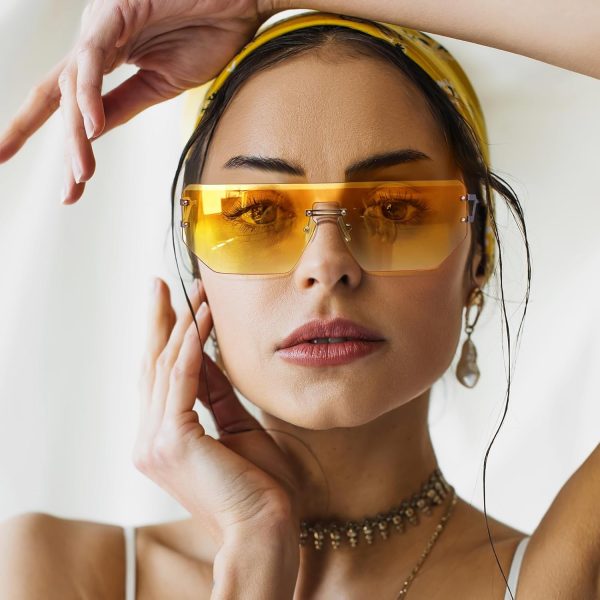 Dollger Rimless Y2k Sunglasses for Women,Rectangle Y2k Glasses Candy Color,Sunglasses Trendy Square for Frameless Eyewear - Image 14