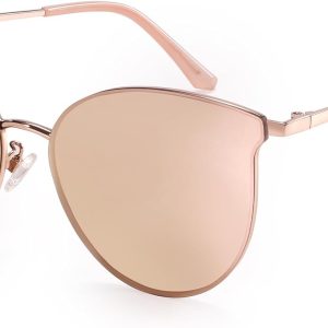 Dollger Cat Eye Sunglasses for Women Men Retro Trendy Cateye Metal Sun Glassses Round Frame UV Protection
