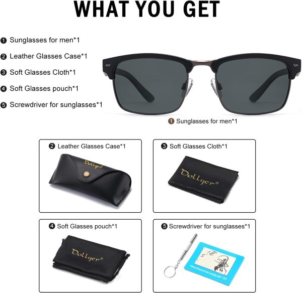 Dollger Polarized Sunglasses Men Half Frame Square Semi-Rimless Driving Sun Glasses Shades for Men UV400 Protection - Image 6
