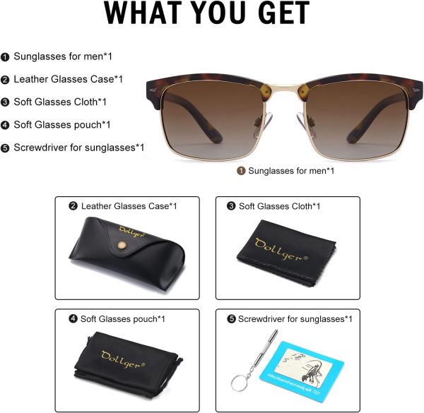 Dollger Polarized Sunglasses Men Half Frame Square Semi-Rimless Driving Sun Glasses Shades for Men UV400 Protection - Image 14