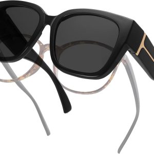 Polarized Fit Over Glasses Sunglasses for Women Trendy Square Wrap Around Shades UV Protection Driving Riding