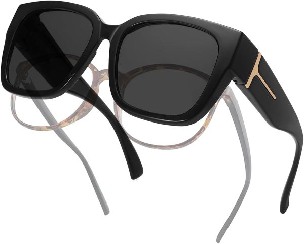 Polarized Fit Over Glasses Sunglasses for Women Trendy Square Wrap Around Shades UV Protection Driving Riding