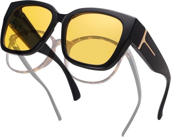 Polarized Fit Over Glasses Sunglasses for Women Trendy Square Wrap Around Shades UV Protection Driving Riding - Image 8