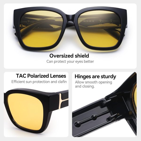 Polarized Fit Over Glasses Sunglasses for Women Trendy Square Wrap Around Shades UV Protection Driving Riding - Image 10